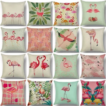 Flamingo Kuşlar Tropikal Monstera Bitki Atmak yastık minder örtüsü Araba Ev Dekorasyon kanepe dekoru Dekoratif Çocuk Yastık Kılıfı