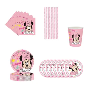 Yeni Minnie Mouse Parti Dekor Tek Kullanımlık Sofra Seti Minnie bardak peçete Çocuk Kız Doğum Günü Partisi Bebek Duş Bebek Duş Malzemeleri