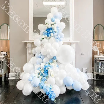 128 adet Çift Macaron Mavi Mat Lateks Balon Doğum Günü Düğün Parti Zemin Bebek Duş Kemer Atmosfer Dekorasyon Garland