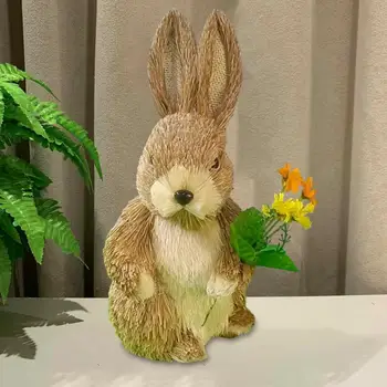 Sevimli Minyatür Tavşan Üç Boyutlu Sevimli Paskalya Saman Tavşan Heykelcik Dekor Göz alıcı Tavşan Süs Düğün için