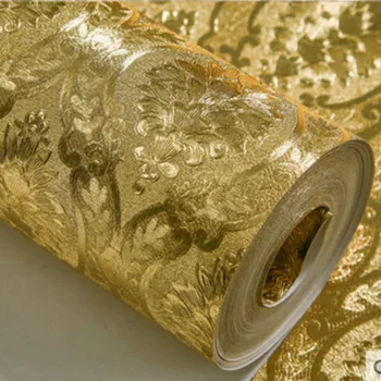 Lüks Klasik Altın Duvar Kağıdı Rulo Yatak Odası Oturma Odası Kabartma Şam duvar kağıdı Glitter Duvar Kağıtları Altın Folyo Papel De Parede