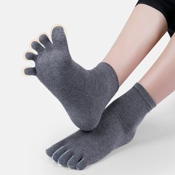 Ayak Çorap Erkekler ve Kadınlar Beş Parmak Çorap Nefes Pamuk Çorap Spor Koşu Düz Renk Siyah Beyaz Gri Mavi Haki Kahve
