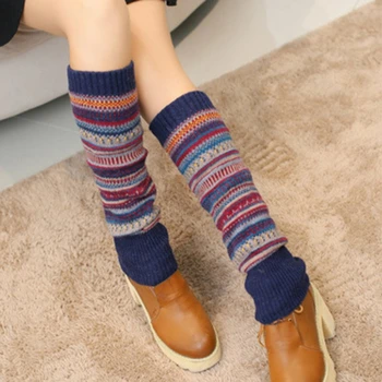 Retro Yeni Tasarım Kadınlar Kış sıcak bacak ısıtıcıları yün Örgü Yüksek Diz Çorap Çizme Moda Kadın Hediye Çorapları