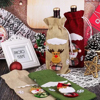 Noel şarap şişesi kapağı Noel Baba şampanya şişesi kapağı İpli Çanta Masa Süslemeleri Yeni Yıl 2023 Noel Navidad Hediyeler