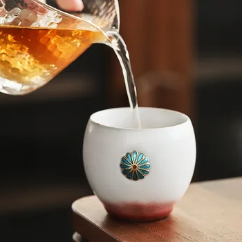 Ham Çömlek Seramik çay fincanları El Yapımı 3D çiçek Desen Çay Fincanı Japon Tarzı Seti Vintage Porselen
