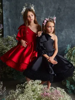 Mvozeın Bir Omuz Çiçek Kız Elbise 2022 Kabarık Kız Parti Elbise Düğün Bir Çizgi prenses Doğum Günü Elbise Kızlar için