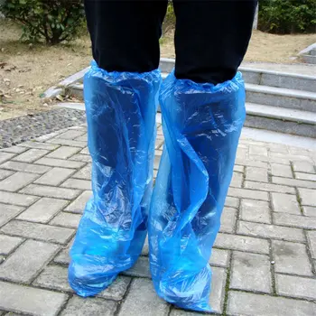 Tek kullanımlık galoş Mavi yağmur ayakkabıları ve Botları Kapak Plastik Uzun Ayakkabı Kapağı Şeffaf Su Geçirmez Kaymaz Galoş