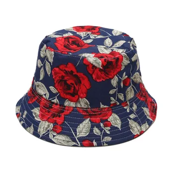 Sınırlı sayıda gül çiçek desen çift taraflı balıkçı şapka bayanlar eğlence tüm maç güneş şapkası açık havza şapka