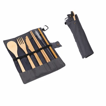 Yemek takımı Seti Bambu çatal bıçak kaşık seti Sıfır Atık Ahşap Mutfak Eşyaları Taşınabilir Sofra Takımı Bıçak Çatal Seyahat Diş Fırçası Bez Çanta Sofra