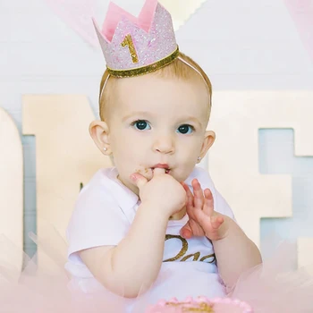 Duş Bebek Doğum Günü Partisi Kap Sevimli Glitter Doğum Günü Kafa Bandı Erkek Kız Prenses Taç Numarası 1st 2 3 Yaşındaki Parti Şapka