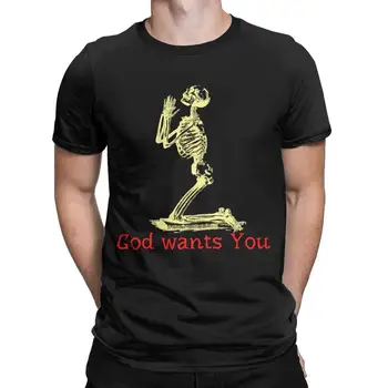 Eğlence Dua İskelet Tanrı Istiyor T-Shirt Erkekler Crewneck Saf Pamuk T Shirt Kısa Kollu Tee Gömlek Orijinal Tops