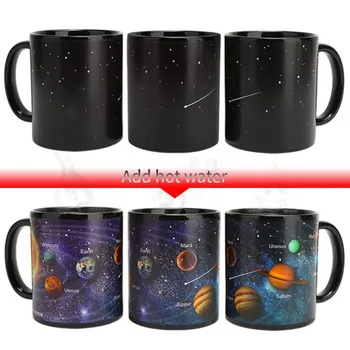 Güneş sistemi Renk Değiştiren Kupa Kahve çay bardağı ısıtma duyarlı Seramik Kupa Yıldızlı gökyüzü Sihirli Kupa Hediye 1 adet