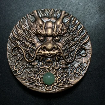 Çin Detaylandırılması Bronz Heykeli Iyi Şanslar ' 12 Zodiacs - Dragon'commemorative Madalyon Metal El Sanatları Ev Dekorasyon
