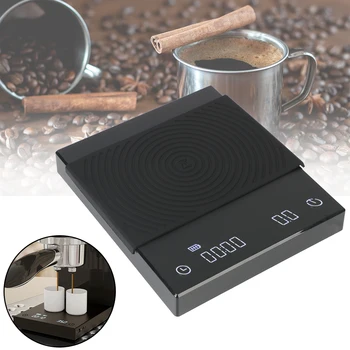 USB Şarj Espresso Mutfak Terazisi Elektronik Kahve Ölçeği Otomatik Zamanlayıcı İle 0.1 g / 2kg Dijital Siyah Ayna