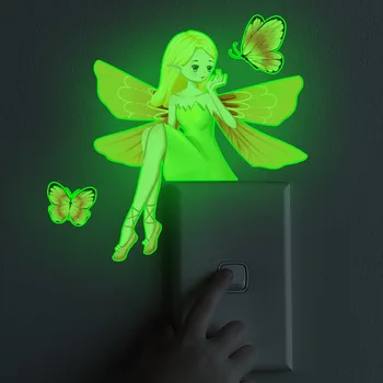 Aydınlık Kelebek Peri Duvar çıkartmaları Çocuk Odası Floresan Duvar Kağıtları Ev Dekor Soket Anahtarı Çıkartmalar Karanlıkta Glow