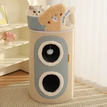 Posta kutusu Ayı Çift Kedi Yuva Kedi Tırmanma Çerçeve Çok katmanlı Kedi Ağacı Delik Kış Sıcak Tutma Ürünleri Kedi Evi