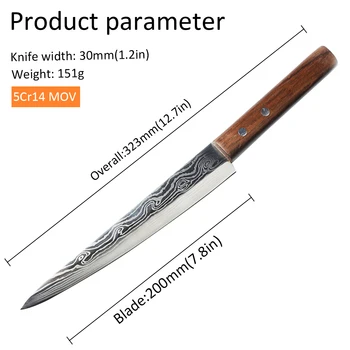 Japon Suşi Bıçak mutfak bıçağı Somon Sashimi şam Bıçak Çok Fonksiyonlu Paslanmaz Çelik Dilimleme Et Cleaver şef bıçağı
