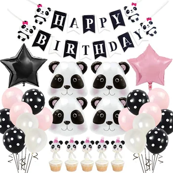 Panda Doğum Günü Partisi Malzemeleri Kızlar için Panda Kafa Folyo Balonlar Kek Toppers Mutlu Doğum Günü Afiş Bebek Duş Süslemeleri