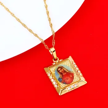Meryem Kolye Mary Gebe Günah Olmadan Dua kolye ışık Altın Renk Katolik Kilisesi Takı Kadınlar İçin