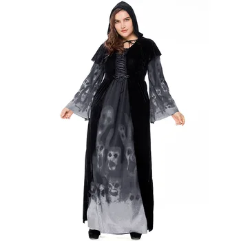 20.19 Milyon Cadılar Bayramı Yeni Kafatası Baskı Uzun Dış Giyim Ceket artı Boyutu Kraliçe Kostüm