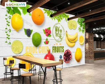 Papel de parede özel ahşap duvar meyve 3d duvar kağıdı duvar, soğuk içecek restoran juiceshop yemek odası duvar kağıtları sticker