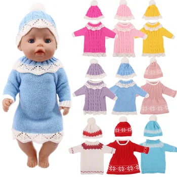 Oyuncak bebek giysileri Yün Elbise + Şapka Rahat Günlük Giyim İçin 18 İnç Bebek ve 43 Cm Yeni Doğan Bebek Giysileri, bizim Nesil Kız Oyuncak Hediyeler