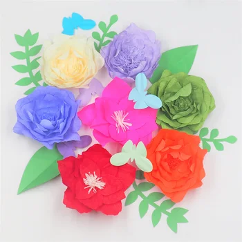 2018 Dev Krep Kağıt Çiçekler Zemin 7 ADET+Yapraklar 6 ADET+Kelebekler 5 adet Düğün ve Olay Süslemeleri Bebek Kreş Dekor