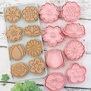 8 adet / takım Çiçek Şekli Çerez Kesiciler 3D Plastik Bisküvi Kalıp kurabiye damgası DIY Fondan Kek Kalıp Mutfak Pişirme Pasta Bakeware