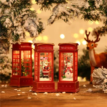 Noel Vintage Kırmızı Telefon Kulübesi Telefon Kulübesi Süsleme Kardan Adam Noel Baba Noel Ağacı 2022