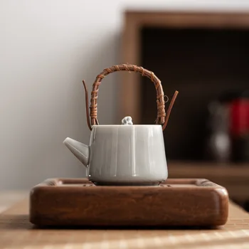 Japon Tarzı Dumanlı Gri Sır Kurutulmuş Taş Döngü Saplı Demlik Küçük seramik demlik Tek Kung Fu çay seti Çay Yapma Cihazı