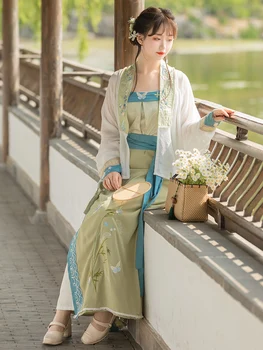 Yaz 2022 Song Hanedanı Antik Kostüm Çin Geleneksel Elbise Cosplay Parti Bel boyu Geliştirilmiş Yeşil Hanfu Kadınlar için