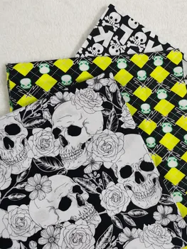 Gül Kafatası İnce hafif Pamuklu Kumaş 4 adet 25x24cm Punk sevimli Birleştirmek dikiş Giyim Doku Telas Tekstil Patchwork Paket DIY