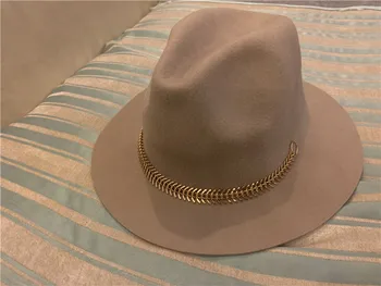 202112-shı Yeni yumuşak yünlü kumaş küçük ağız Altın kılçık zincir fedoras kap erkek kadın eğlence tatil panama caz şapka