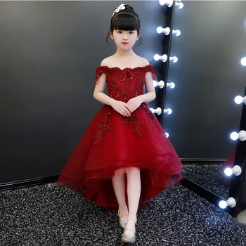 Zarif Çocuklar Aplikler Dantel Çiçek Kız Elbise Çocuk Pageant Parti Düğün Balo Balo Prenses Örgün Occassion Kız Elbise