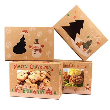 10 adet Kraft Kağıt Merry Christmas kurabiye kutusu Parti Favor Çocuklar Hediye Kutusu Ambalaj Dekorasyon Ev İçin Yeni Yıl Noel Noel Navidad