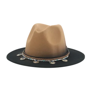 Kadınlar için şapka Fedoras Kış Kadın Şapka Degrade Renk Bandı Moda Lüks Kış Sonbahar Patchwork Fedora Şapka Chapeau Femme Yeni