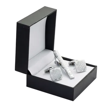Bir dizi yüksek kaliteli beyaz emaye gümüş çiçek Kol Düğmeleri kravat klip Kol Düğmeleri Düğün Hediyesi kutu seti erkekler ücretsiz kargo