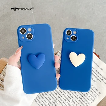 Aşk Kalpler Telefon Kılıfı için iPhone 13 12 11 Pro Max XR Xs Yumuşak Lüks Mavi Silikon 3D Mat Kılıf iPhone 5s 6s 7 8 Artı Kapak