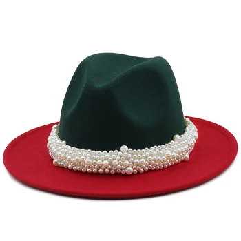 Yeni renk eşleştirme fedora şapka kadın retro İngiliz tarzı klasik caz şapka sonbahar kış yün şapka büyük şapka dokulu şapka Panama şapka