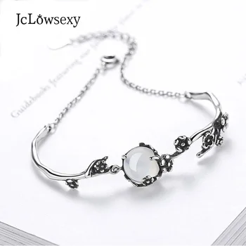 Jclowsexy Vintage Moda Tay Gümüş Bilezik Beyaz Mehtap Taş Erik Çiçek 925 Ayar Gümüş Bilezik pulseira