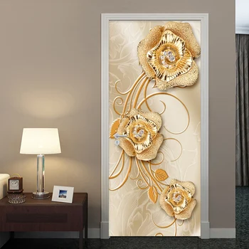 Avrupa Tarzı 3D Stereo Takı Çiçekler Duvar Kağıdı Oturma Odası Yatak Odası Lüks Ev Dekor Kapı Sticker PVC Su Geçirmez Çıkartması