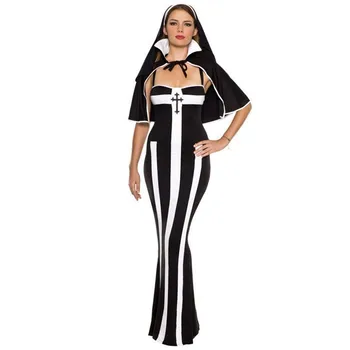 Seksi Kadınlar Çılgın Arabistan Rahibe Cadılar Bayramı Cosplay Kostümleri Erotik Deluxe Rahibe Film Kostüm Yetişkin süslü elbise Kardeş Parti Kıyafet