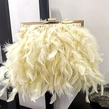 Moda Tote Kürk Çanta Devekuşu Tüyü Çanta Debriyaj Çanta el çantası Düğün Parti Resmi Çanta Bayanlar İçin