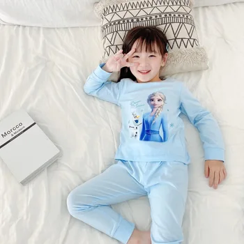 2022 Yeni Prenses Kız Pijama Seti Sonbahar çocuk Saf Pamuk Rahat Ev Giyim Küçük Kız Yürümeye Başlayan Elsa Setleri Çocuk Giysileri