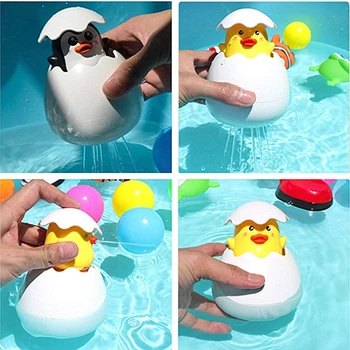 Bebek Banyo Oyuncak Karikatür Ördek Yumurta su oyuncakları Sprey Banyo Yağmurlama Duş ABS Penguen Clockwork Banyo Oyuncakları Çocuklar İçin