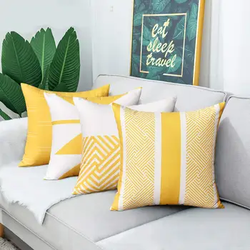 Sarı beyaz geometrik kısa peluş yastık kanepe minder örtüsü ev dekorasyon sizin için özelleştirilebilir 40x40 45x45 45x45