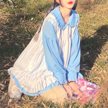 2021 Yeni Japon Tarzı Tatlı Sevimli lolita elbise Peçe Tüm Eşleşen Öğrenci Uzun Kollu Elbise Kadınlar için İlkbahar ve Sonbahar