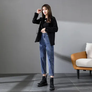 Büyük Boy İnce Kot Kadınlar İçin Yüksek Bel Rahat Kot Pantolon Kadın 2022 Bahar Yeni Kore Moda Baggy harem pantolon