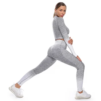 Yeni Dikişsiz Tayt Kadın Spor Spor Seti Sonbahar Uzun Kollu Spor Giyim Eşofman Yüksek Bel Pantolon Koşu Egzersiz Seti