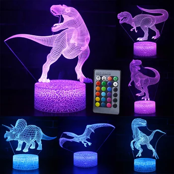 3D LED Gece İşığı Lambası Dinozor Serisi 16 Renk 3D Gece Lambası Uzaktan Kumanda masa lambaları Oyuncaklar Hediye İçin Çocuk Ev Dekorasyon D23